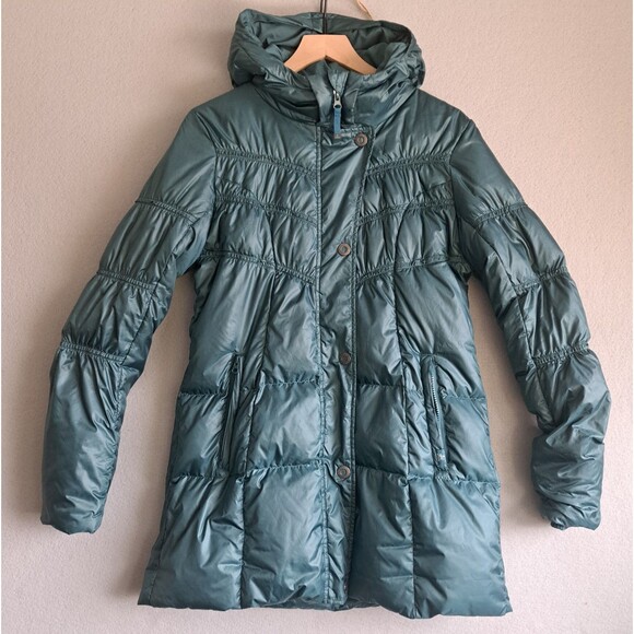 Prana Milly Down Jacket Puffer Hooded Deep Balsam Green Womens Small Coat - Picture 1 of 11